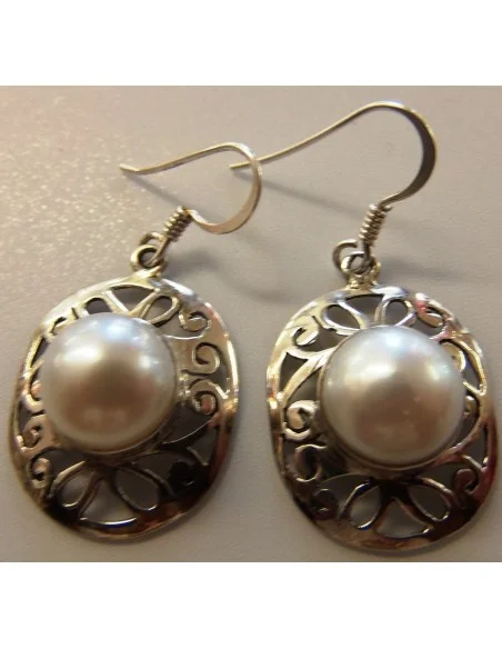 Boucles doreilles perle blanche argent