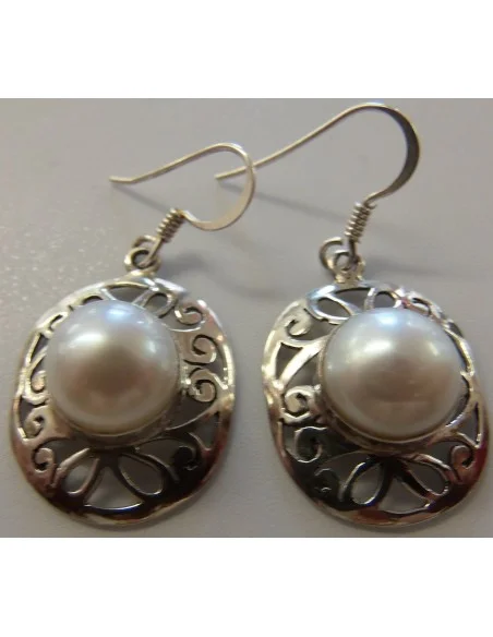 Boucles doreilles perle blanche argent