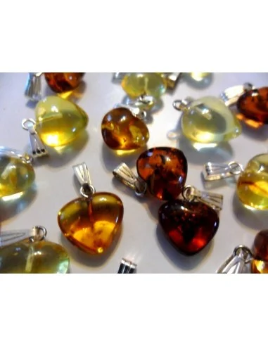 Ambre pendentif coeur  argent
