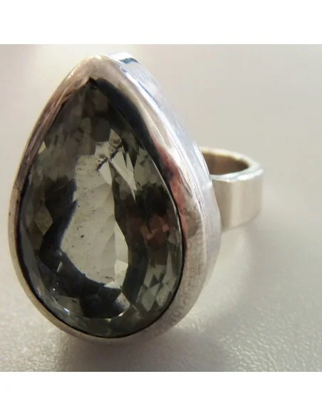 Prasiolite gemme goute bague argent