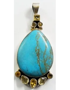 Turquoise, citrine argent pendentif
