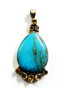Turquoise, citrine argent pendentif 2