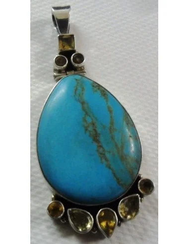 Turquoise, citrine argent pendentif