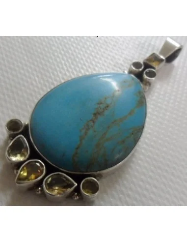 Turquoise, citrine argent pendentif