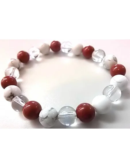 Bracelet magnesite, howlite, jaspe rouge 8mm