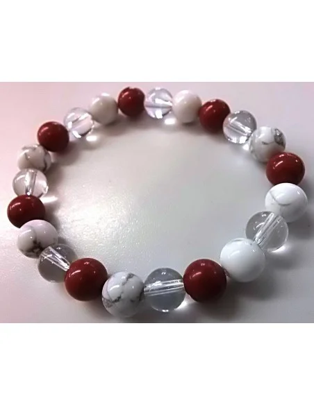 Bracelet magnesite, howlite, jaspe rouge 8mm