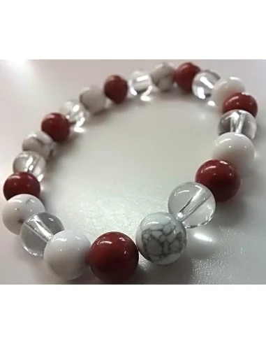 Bracelet magnesite, howlite, jaspe rouge 8mm