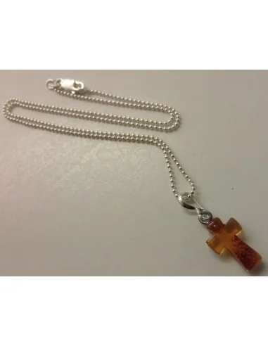 Ambre croix, chaine argent