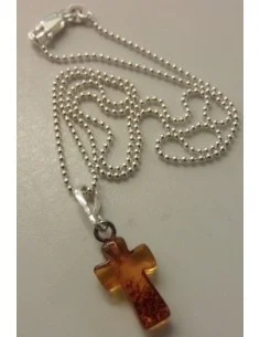 Ambre croix, chaine argent 2