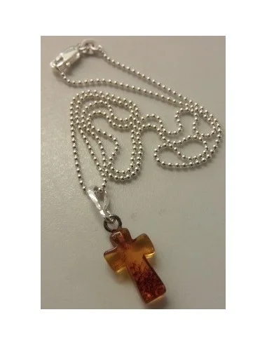 Ambre croix, chaine argent