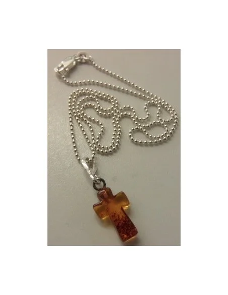 Ambre croix, chaine argent