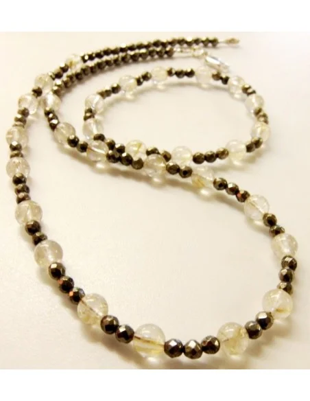 Collier et bracelet en quartz rutile et pyrite