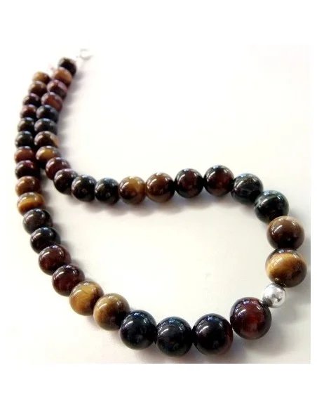 Collier Oeil tigre, taureau, faucon 10mm Collier Oeil tigre, taureau, faucon 10mm