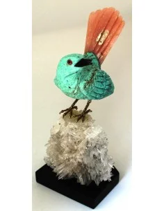 Magnifique oiseau en turquoise et opale rose 2