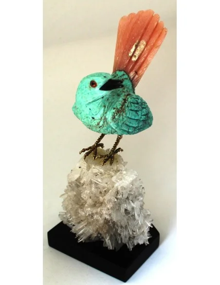 Magnifique oiseau en turquoise et opale rose Magnifique oiseau en turquoise et opale rose
