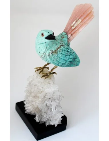 Magnifique oiseau en turquoise et opale rose