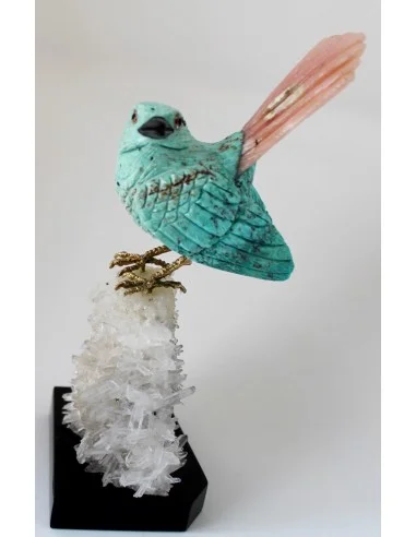 Magnifique oiseau en turquoise et opale rose