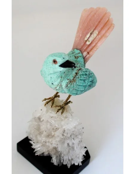 Magnifique oiseau en turquoise et opale rose Magnifique oiseau en turquoise et opale rose