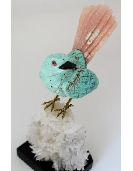 Magnifique oiseau en turquoise et opale rose Magnifique oiseau en turquoise et opale rose