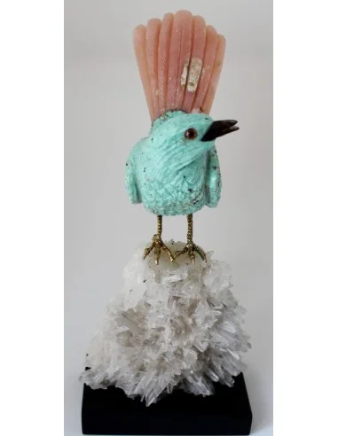 Magnifique oiseau en turquoise et opale rose