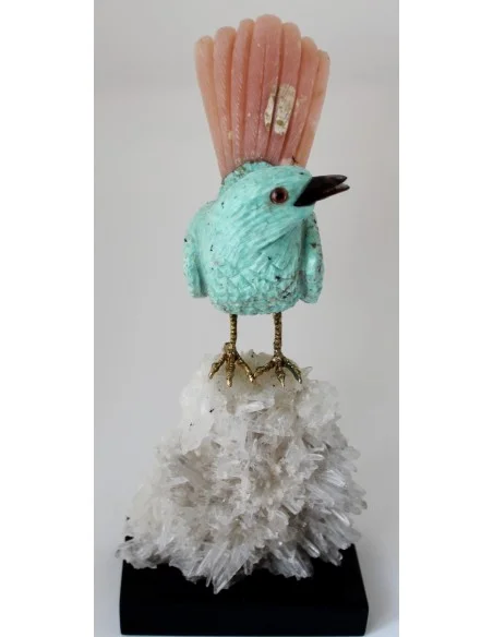 Magnifique oiseau en turquoise et opale rose Magnifique oiseau en turquoise et opale rose