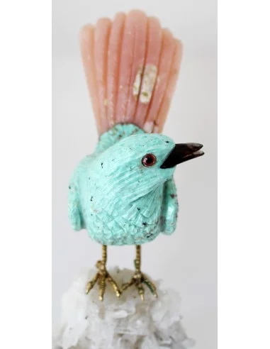 Magnifique oiseau en turquoise et opale rose