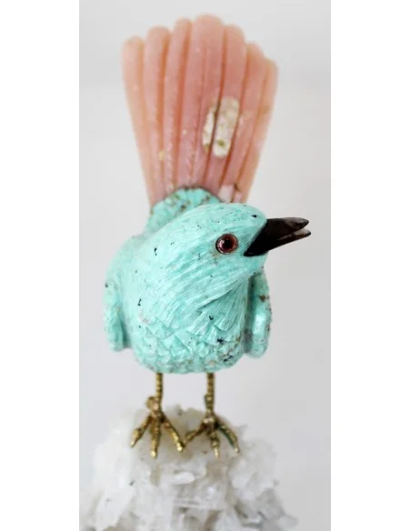 Magnifique oiseau en turquoise et opale rose Magnifique oiseau en turquoise et opale rose