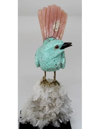 Magnifique oiseau en turquoise et opale rose