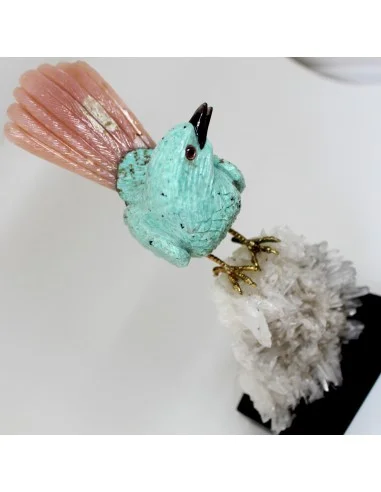 Magnifique oiseau en turquoise et opale rose
