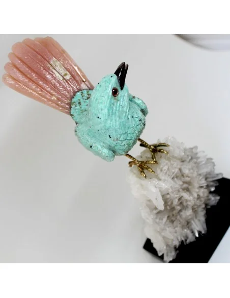 Magnifique oiseau en turquoise et opale rose Magnifique oiseau en turquoise et opale rose