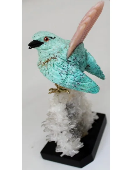Magnifique oiseau en turquoise et opale rose Magnifique oiseau en turquoise et opale rose