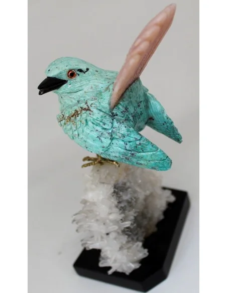 Magnifique oiseau en turquoise et opale rose Magnifique oiseau en turquoise et opale rose