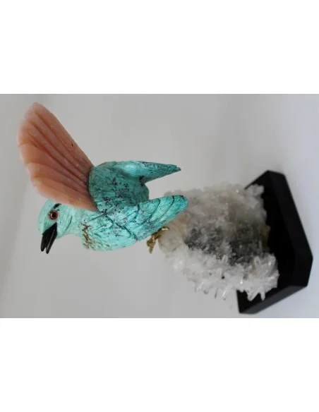 Magnifique oiseau en turquoise et opale rose Magnifique oiseau en turquoise et opale rose