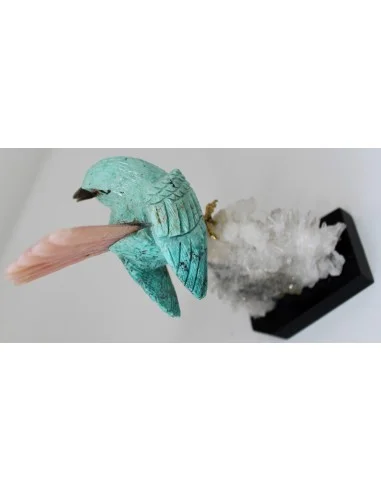 Magnifique oiseau en turquoise et opale rose