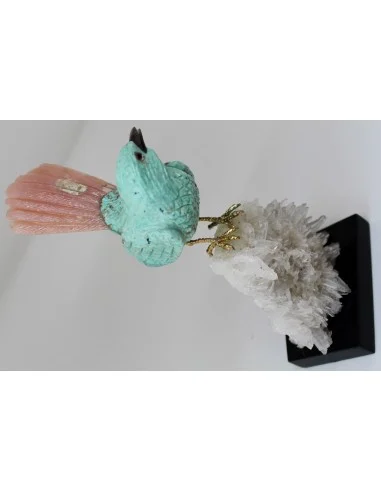 Magnifique oiseau en turquoise et opale rose
