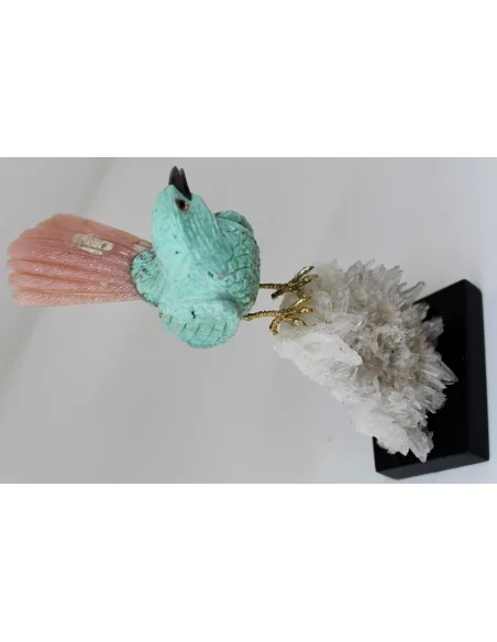 Magnifique oiseau en turquoise et opale rose Magnifique oiseau en turquoise et opale rose
