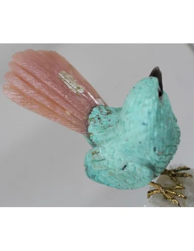 Magnifique oiseau en turquoise et opale rose