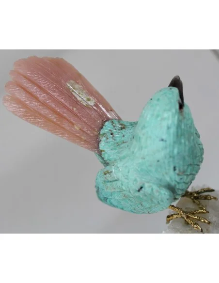 Magnifique oiseau en turquoise et opale rose Magnifique oiseau en turquoise et opale rose