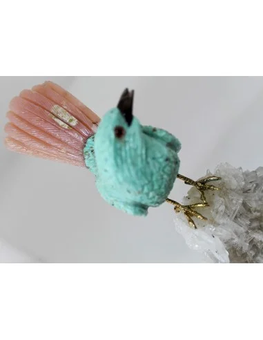 Magnifique oiseau en turquoise et opale rose