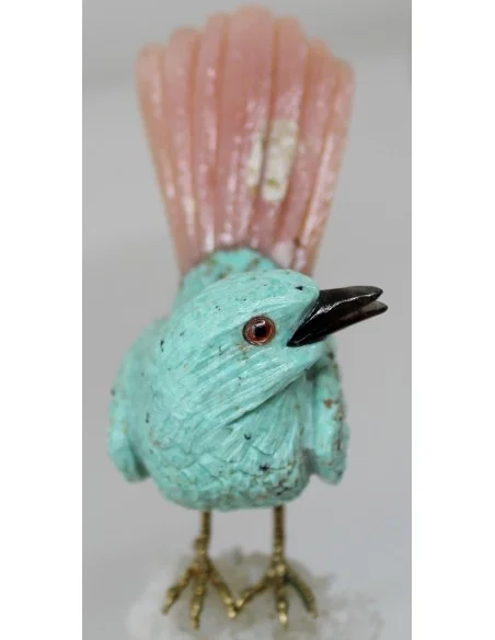 Magnifique oiseau en turquoise et opale rose Magnifique oiseau en turquoise et opale rose