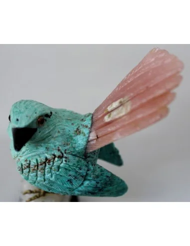 Magnifique oiseau en turquoise et opale rose