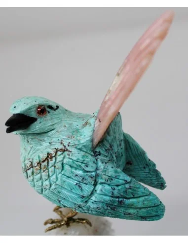 Magnifique oiseau en turquoise et opale rose