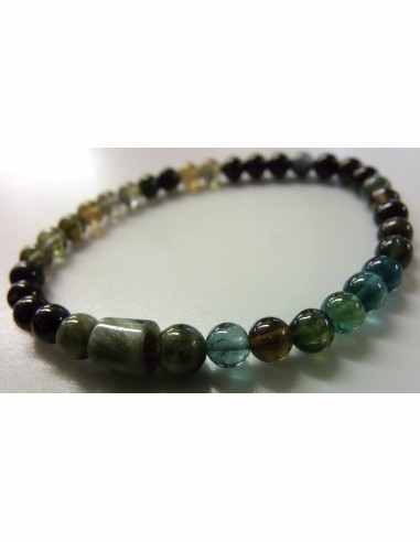 Bracelet tourmaline verte, bleue 6mm