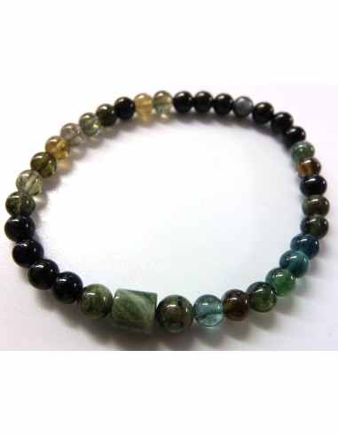 Bracelet tourmaline verte, bleue 6mm