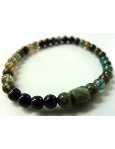 Bracelet tourmaline verte, bleue 6mm