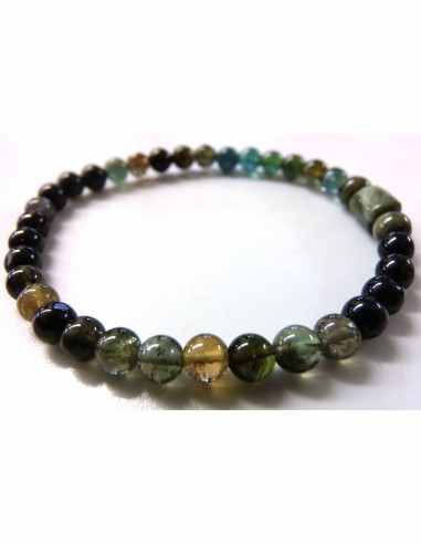 Bracelet tourmaline verte, bleue 6mm