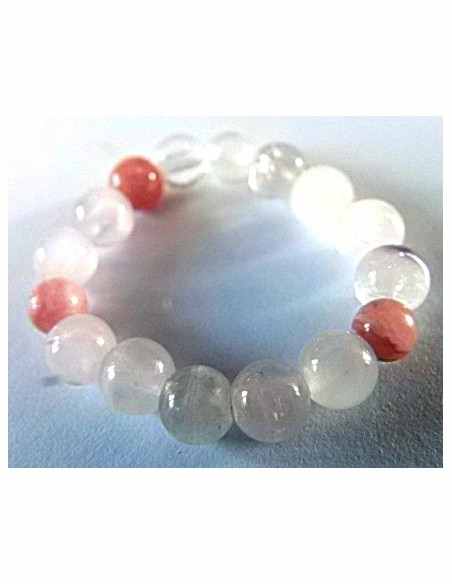 Anneau quartz rose, rhodocrosite 4mm