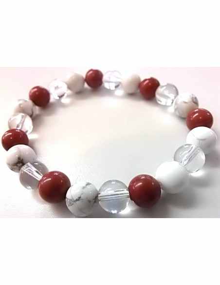 Bracelet magnesite, howlite, jaspe rouge 8mm