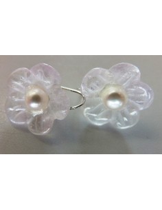 Quartz rose perle fleur Boucles argent