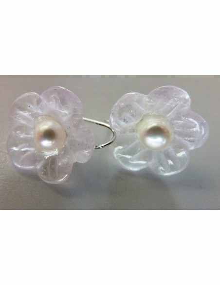Quartz rose perle fleur Boucles argent Quartz rose perle fleur Boucles argent